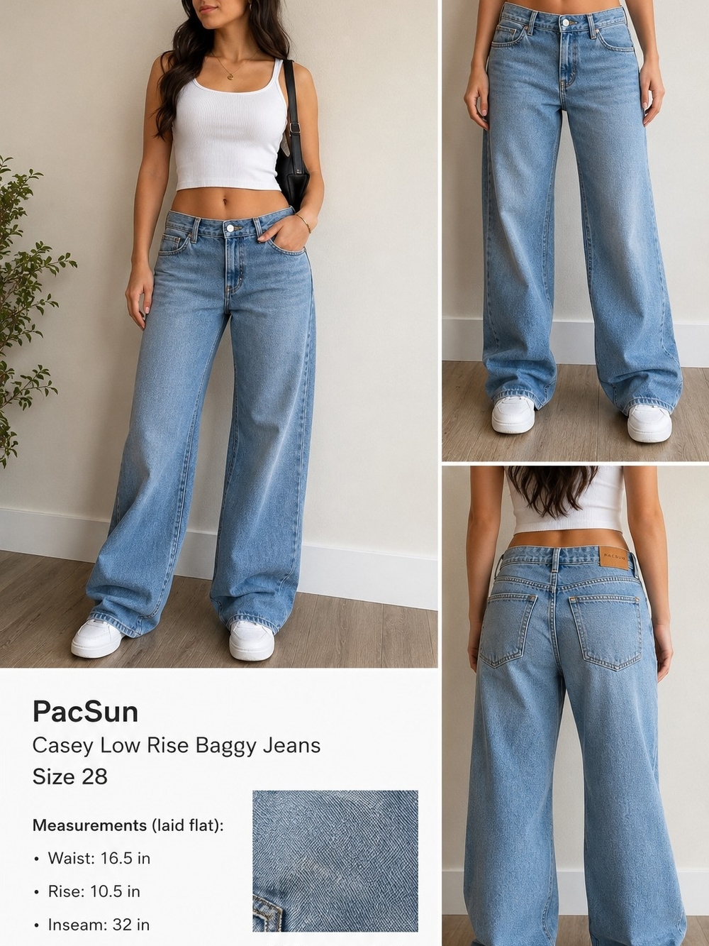 PacSun Casey Low Rise Baggy Jeans Women's Size 28 Light Wash Wide Leg Denim.